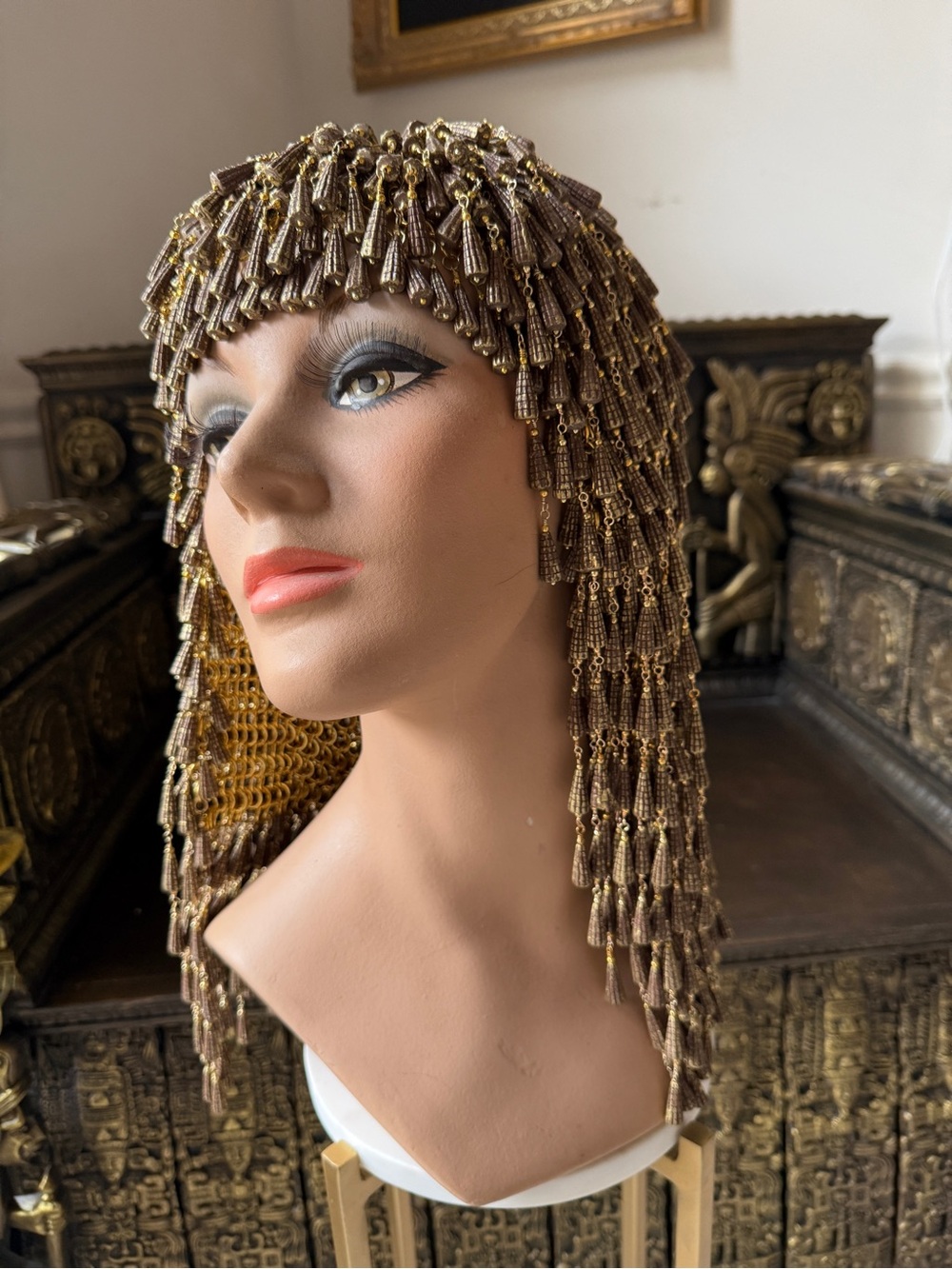 Hand-crafted OOAK Cleopatra Wig - Beaded Women’s Costume Hair - Picture 3 of 6